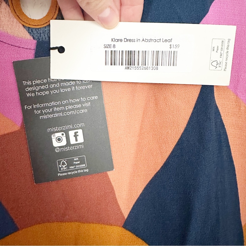 NWT Mister Zimi Klare Dress in Abstract Leaf Print Pink Ruffle Sz 8 AUS 4 US - Picture 2 of 7